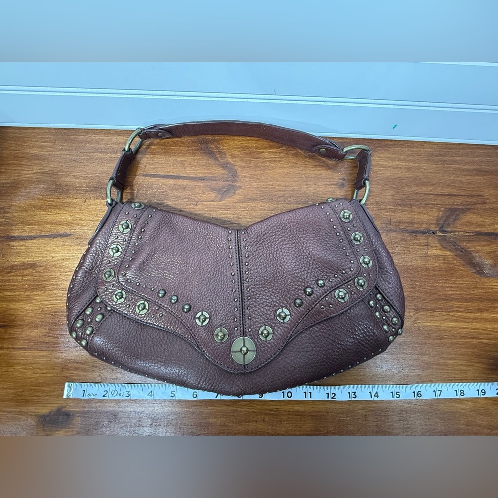 Y2K Cole Haan brown pebbled leather Village Paillette hobo shoulder bag purse. - Picture 6 of 14